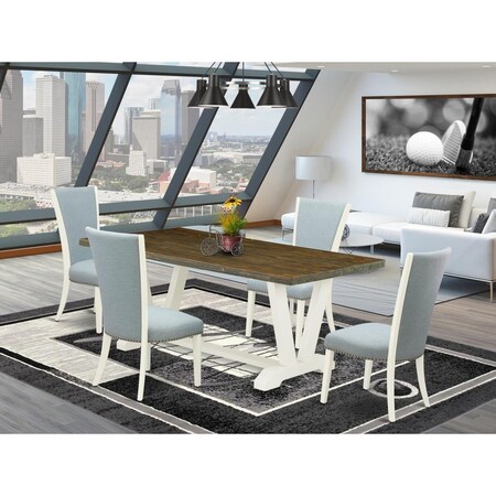 East West Furniture 5 Piece V-Style Mid Century Dining Set - Linen White V077VE215-5
